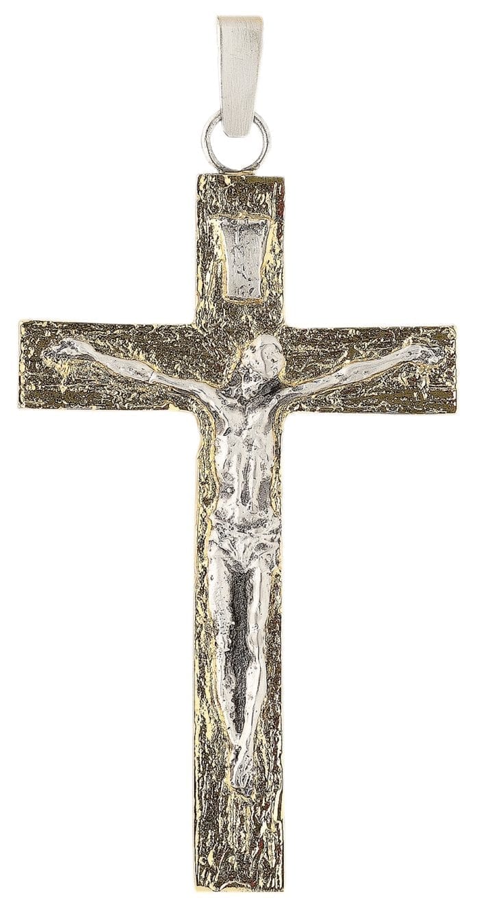 Croce-Pettorale "Acqua-Viva" Maranatha Lab in argento bicolore con effigie del Crocifisso stilizzato