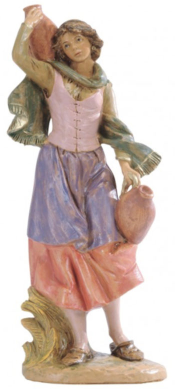 Donna con anfore cm 30 statua per Natività in resina dipinta a mano ad effetto legno