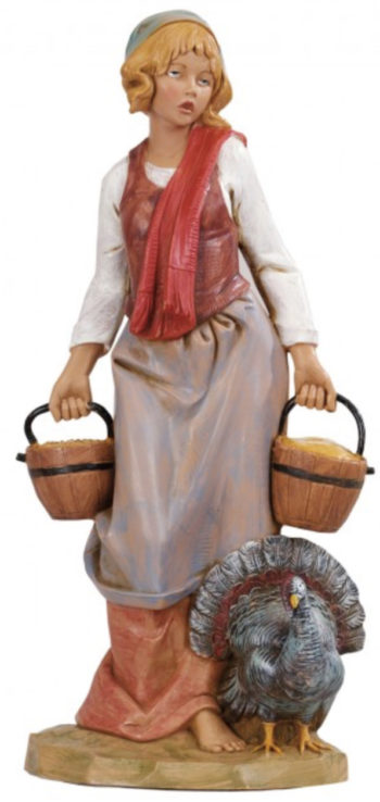 Woman with buckets cm 30 statue for Nativity in hand-painted resin with wood effect