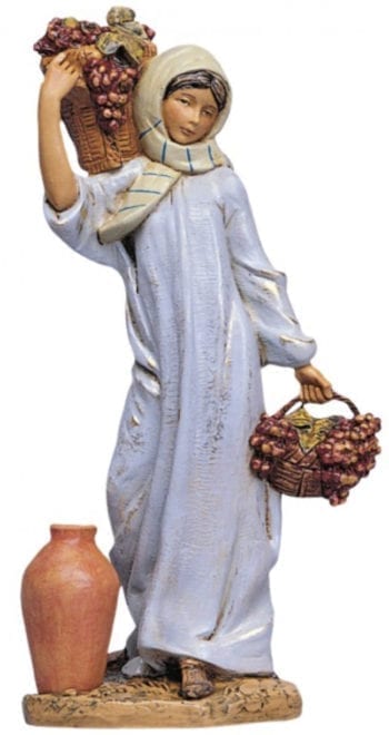 Woman with fontanini grapes statue for Nativity in hand painted resin