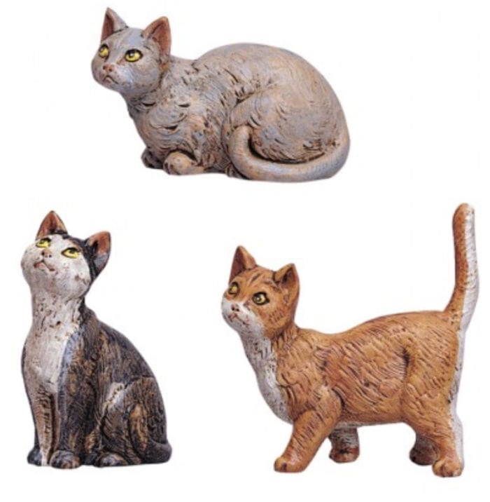 Gatti per presepe Fontanini, set di tre statuine per Natività dipinte ad effetto legno