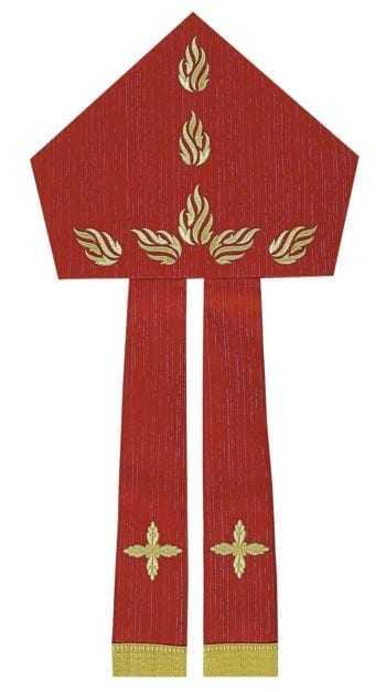 Maranatha Lab "Pentecost" miter in cool wool fabric, embellished with direct embroidery of 7 flames dove.
