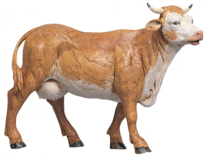 Mucca in resina Fontanini, statua per Natività in resina dipinta a mano ad effetto legno
