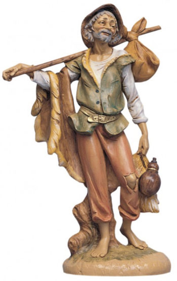 Shepherd with Fontanini stick, statue for Nativity in hand-painted resin type wood