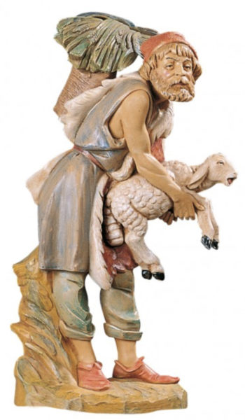 Shepherd with Fontanini fascina, 30 cm high for Nativity in hand-painted resin type wood