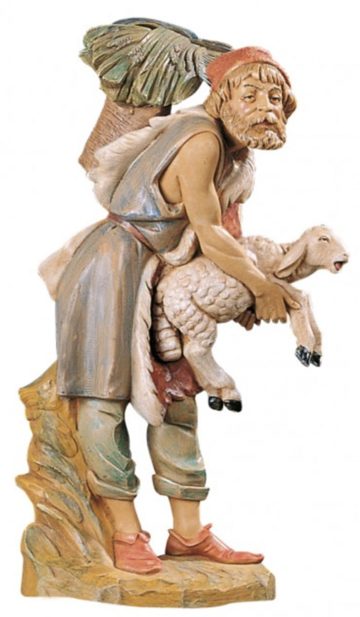 Shepherd with Fontanini fascina, 30 cm high for Nativity in hand-painted resin type wood