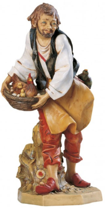 Shepherd with hen cm 65 statue for Nativity in hand-painted resin with wood effect