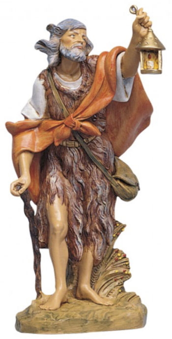 Pastore con lanterna Fontanini, statuetta per Natività in resina dipinta a mano con effetto legno