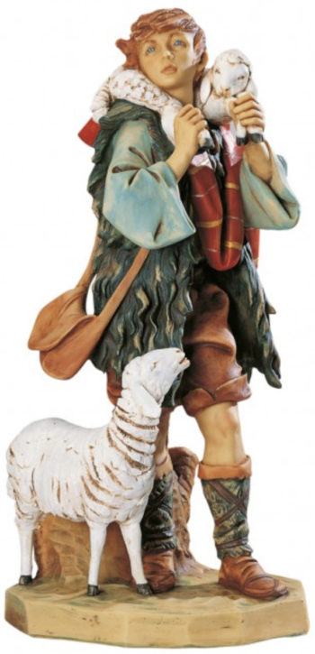 Shepherd with sheep cm 65 hand-painted resin statue for Nativity with wood effect
