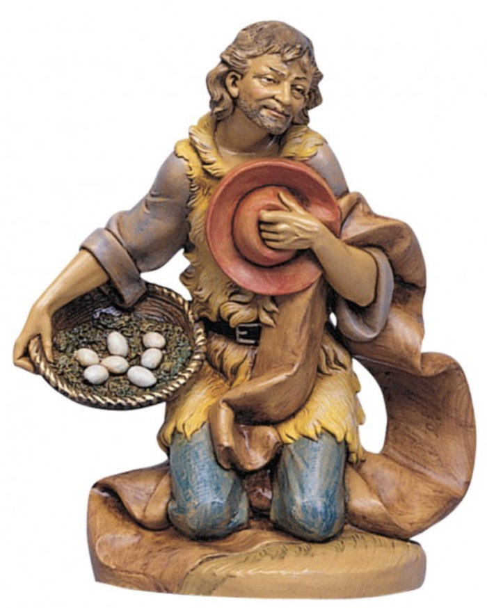 Shepherd in adoration Fontanini for Nativity in hand-painted resin with wood effect