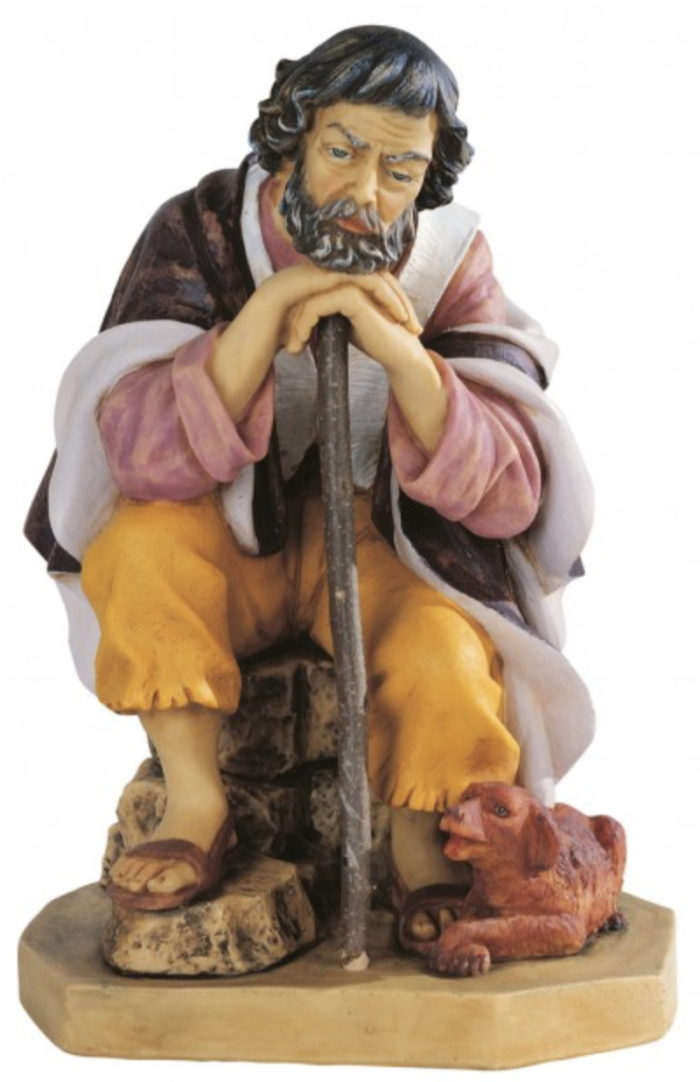 Pastore Fontanini cm 65 statua per Natività in resina dipinta a mano ad effetto legno