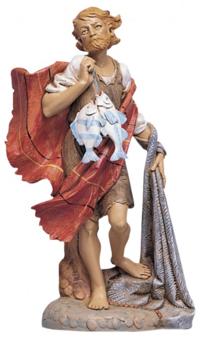 Fisherman Fontanini for Nativity in hand-painted resin with wood effect