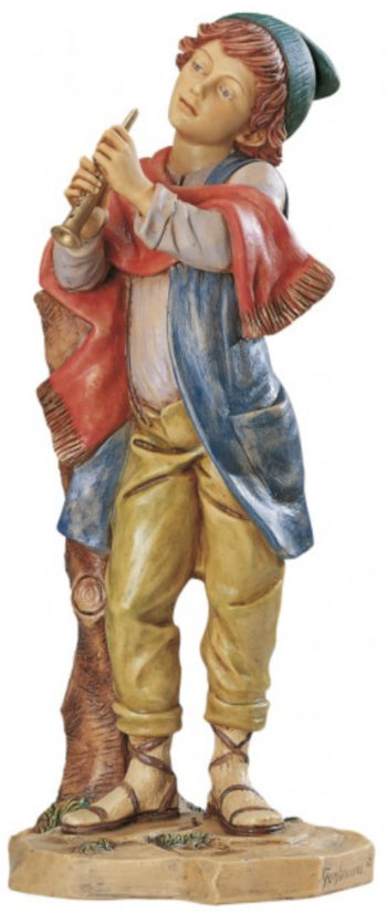 Pifferaio Fontanini cm 65 statua  per Natività in resina dipinta a mano ad effetto legno