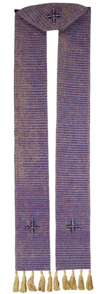 Maranatha Lab "Beniamino" stole in raw silk embellished with gold thread fringes and cruciform decorations in colored stones