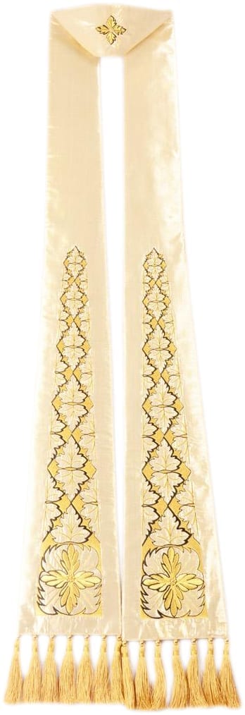 Maranatha Lab "Davide" stole in pure silk embellished with oriental embroidery and gold thread fringes