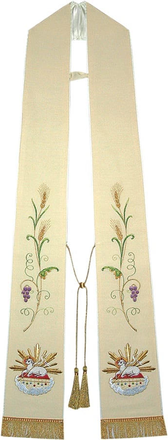 Stole "Agnus" Maranatha Lab classic embroidered with ears of wheat, bunches of grapes and symbol of the Lamb