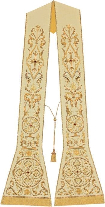 Stole "Dominus" Maranatha Lab Roman cut in moella fabric mixed silk with embroidery in gold and silk