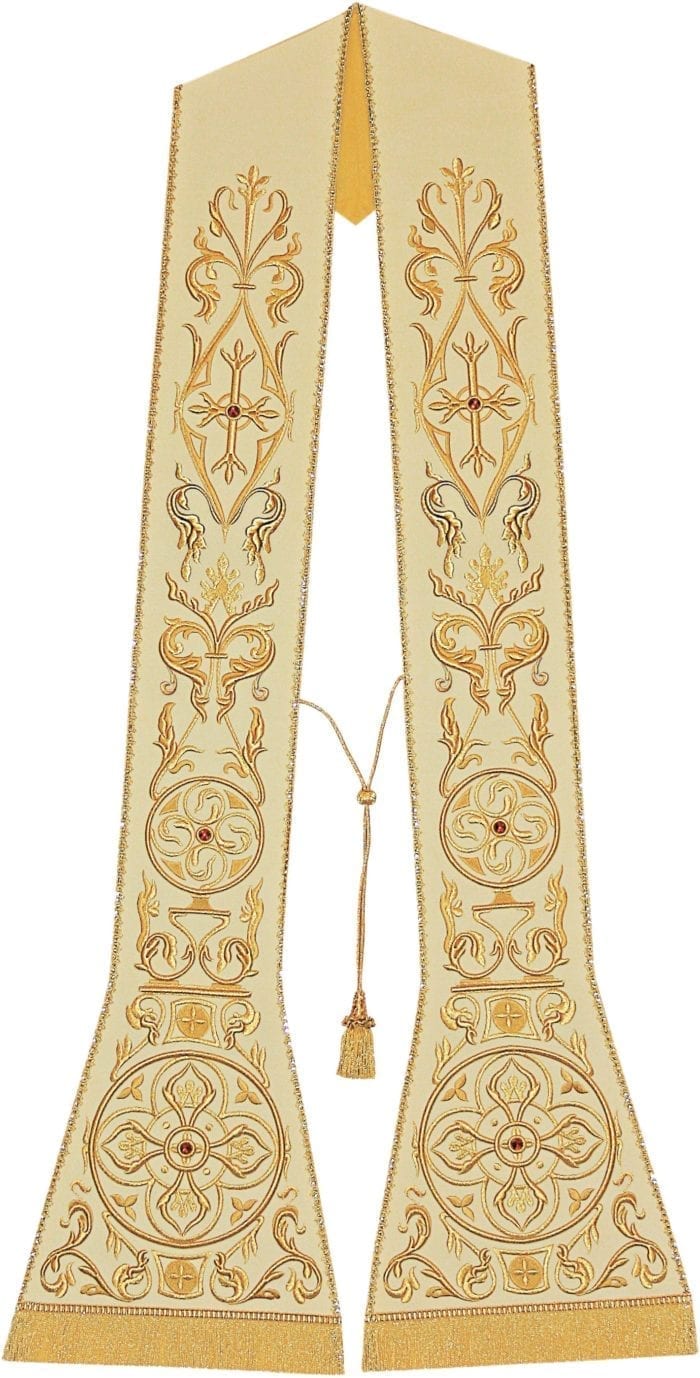Stola “Dominus” Maranatha Lab taglio romano in tessuto moella misto seta con ricamo in oro e seta