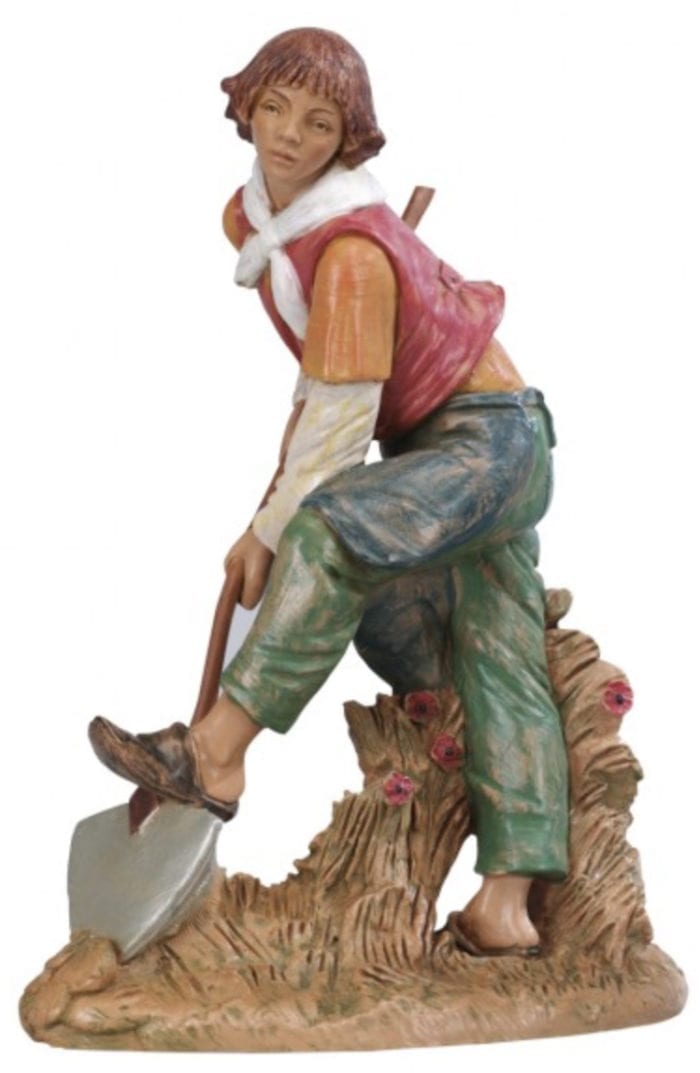 Garzone con pala Fontanini statua in legno dipinta a mano ad effetto resina