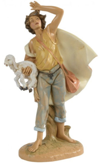 Viandante con agnello Fontanini, statua di altezza 30 cm per Natività in resina dipinta a mano