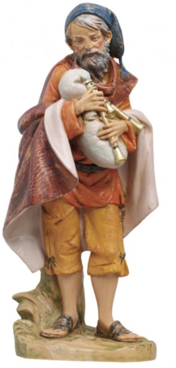 Zampognaro Fontanini for Nativity in hand-painted resin with wood effect