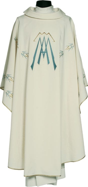 "Levi" Maranatha Lab chasuble in micromonastic fabric, with direct embroidery of the Marian symbol.