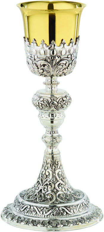 Calice "Oreb" Maranatha Lab stile barocco in argento interamente cesellato a mano con motivi floreali
