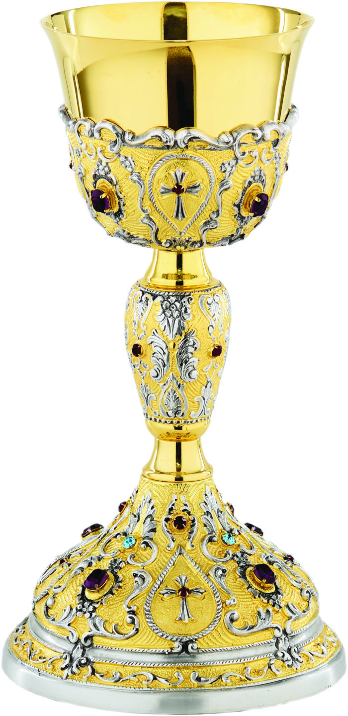 glass "Koinonia" Maranatha Lab in two-tone fusion decorated at the base, the handle and on the cup with stones