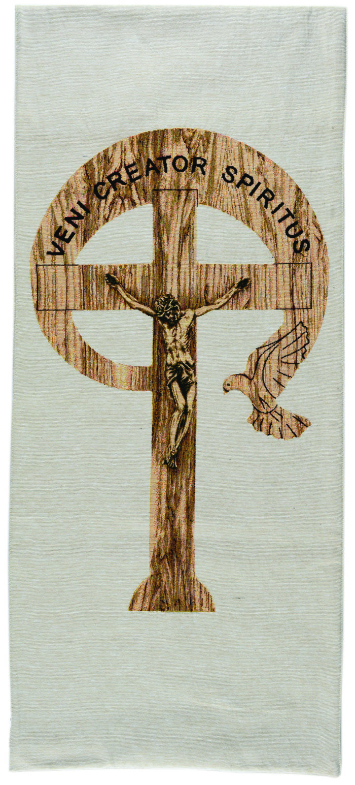 "Charis" cover entirely woven and embroidered on the frame, with cross "Veni Creator Spiritus"