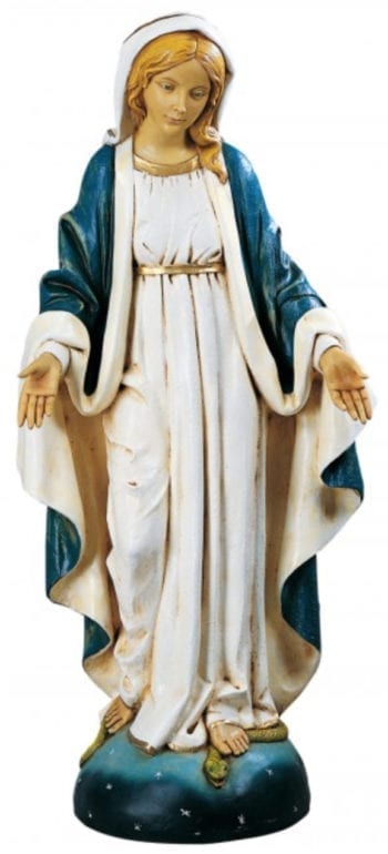 Madonna Immacolata Fontanini resin statue painted with wood effect oil colors available in various heights