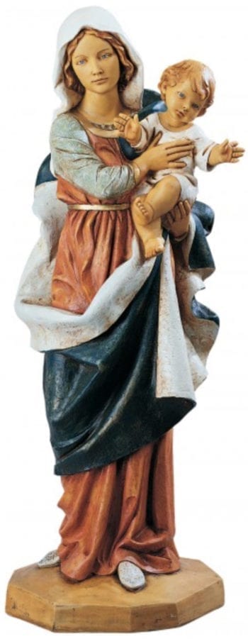 Madonna and Child Fontanini resin statue painted with wood effect oil colors available in various heights