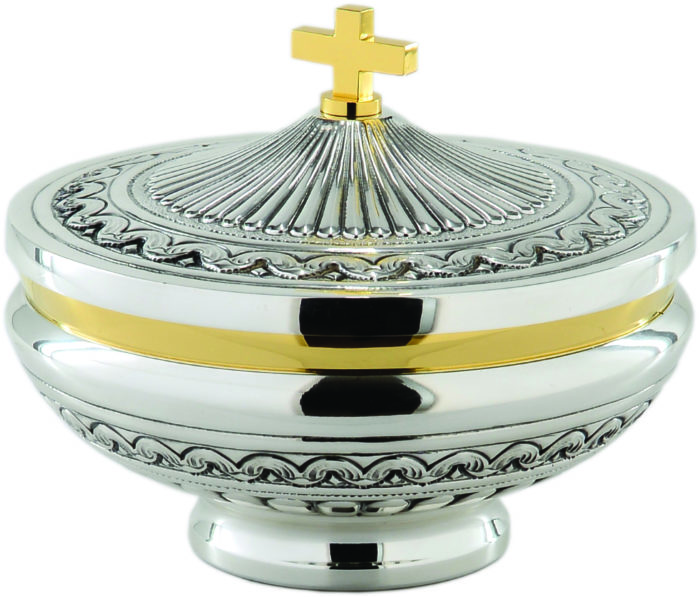Pisside "Empire" Maranatha Lab classic style in silver and chiseled brass with classic motifs