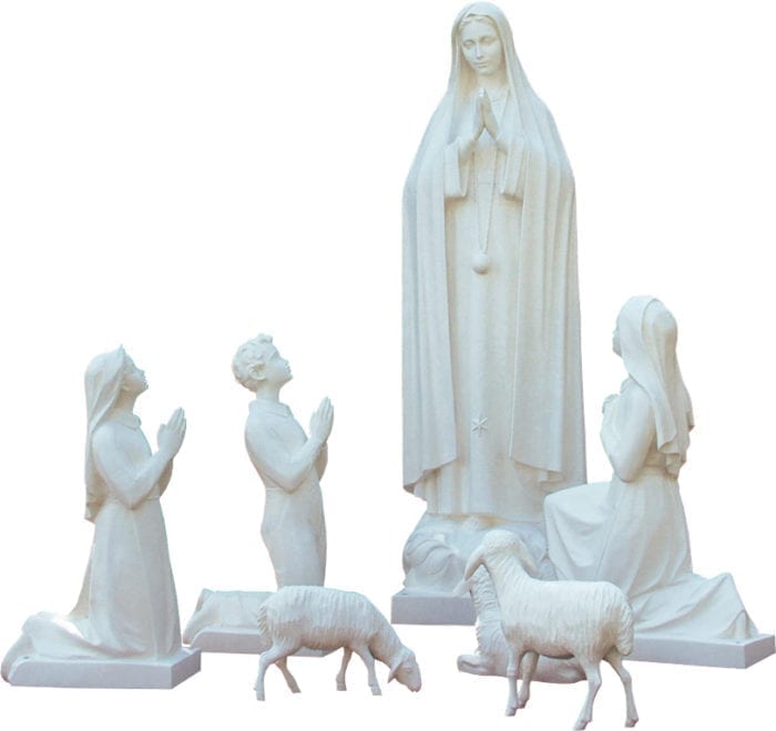 Set Madonna di Fatima costituito da sei statue in vetroresina interamente a finitura bianca