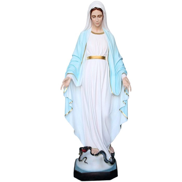 Statua Madonna Immacolata realizzata in vetroresina dipinta a mano con colori ad olio ed occhi in cristallo