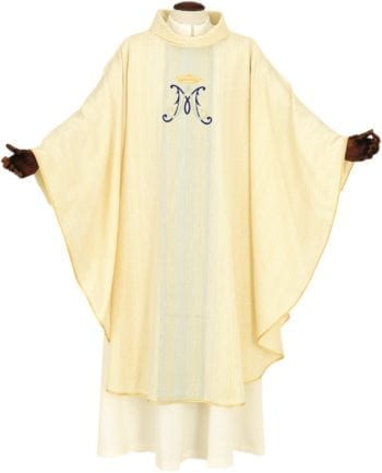 "Myriam" Maranatha Lab chasuble with a classic cut made of a soft wool blend fabric and embellished with direct Marian embroidery
