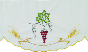 Bordo “Pane&Vino” Maranatha Lab per tovaglia ricamato in oro con motivi uva e spighe di grano, h cm 27. Prezzo al metro