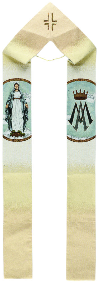Stola mariana "Immacolata" interamente tessuta e ricamata al telaio con effigie della Vergine Immacolata