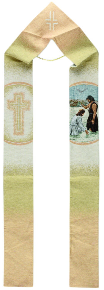 Stola "Battesimo di Gesù" interamente tessuta e ricamata al telaio con scena del Battesimo di Gesù