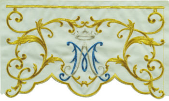 Maranatha Lab "Maria-Regina" edge for tablecloth with Marian monogram embroidered in silk gold. Price per meter