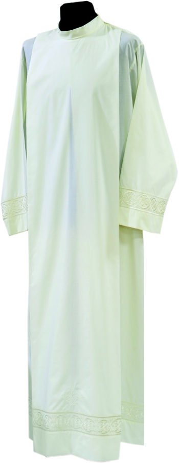"Nicola" Maranatha Lab gown in cotton blend fabric, decorated with direct embroidery at the edges.