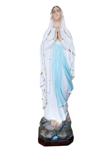 Madonna di Lourdes in vetroresina dipinta a mano con vernici ad olio e con occhi di cristallo