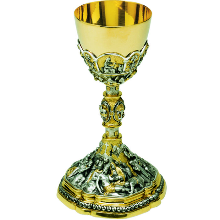 Maranatha Lab baroque two-tone brass chalice "Deposition" with deposition relief chisel