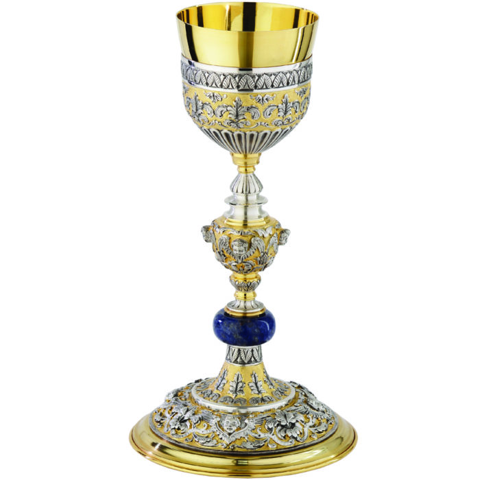 Glass "Talita-Kum" Maranatha Lab classic style in two-tone chiseled brass with silver cup