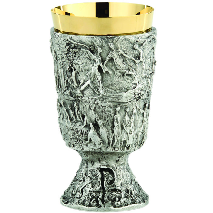 Glass "Gloria" Maranatha Lab modern style in silver chiseled brass with gold cup interior