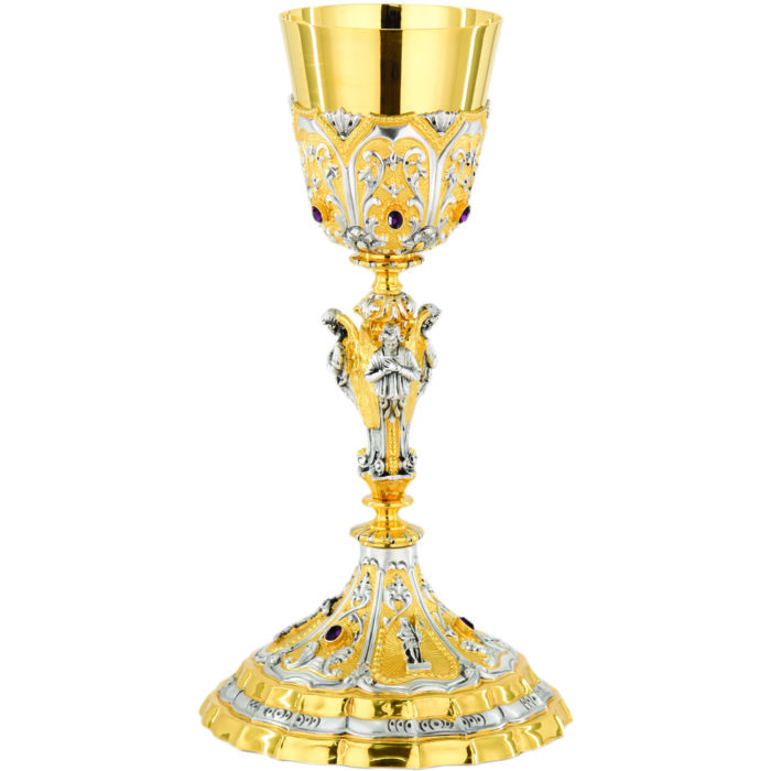 Glass "Gloriae" Maranatha Lab baroque style in hand chiseled brass with silver cup