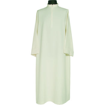 "Enna" Maranatha Lab gown in classic cut microfiber fabric with circular collar.