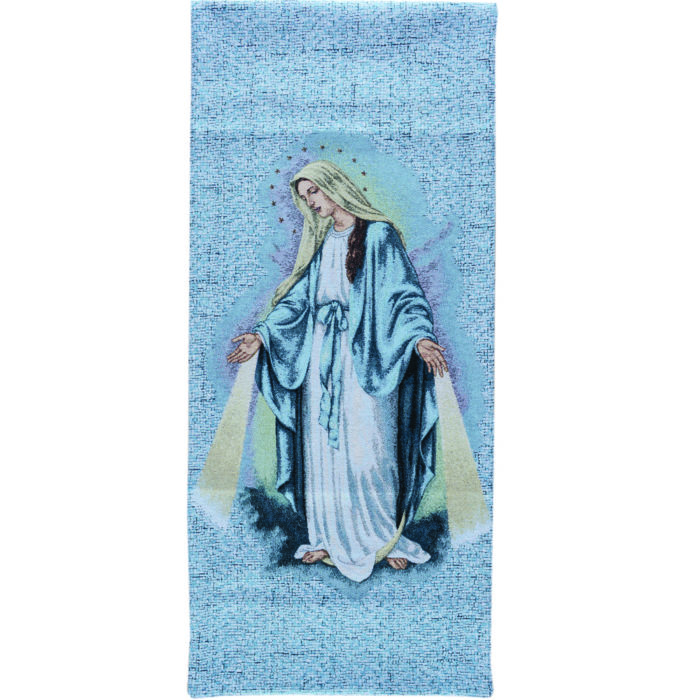 "Immaculate" cover fabric and embroidery entirely made to the frame with effigies of the Immaculate Virgin