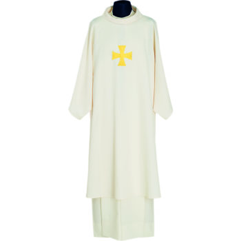 Dalmatica "Agostino" Maranatha Lab in microfiber fabric with gold embroidered cross