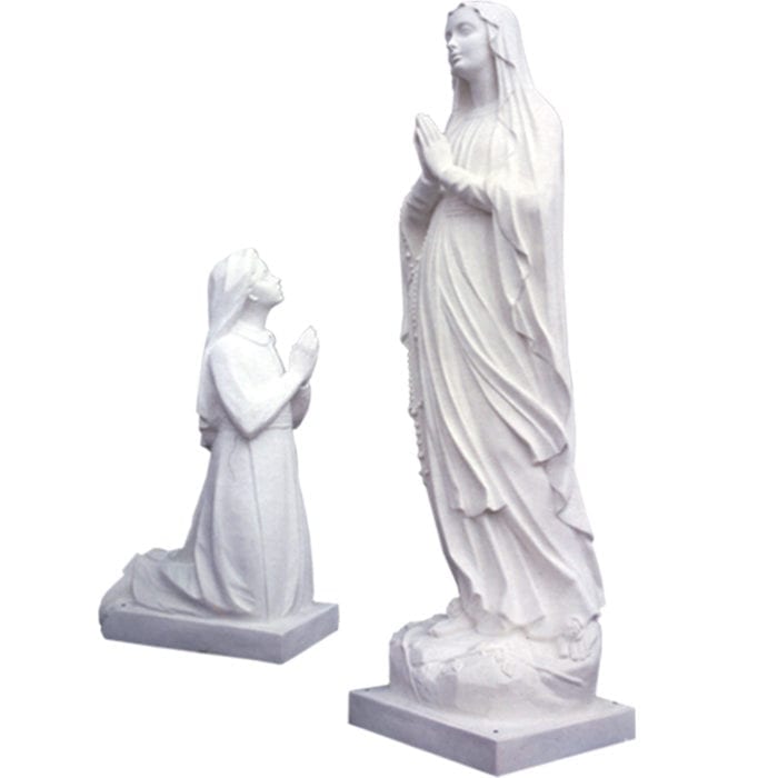 Our Lady of Lourdes 156 cm fiberglass statue with Bernadette made of resin with white finish