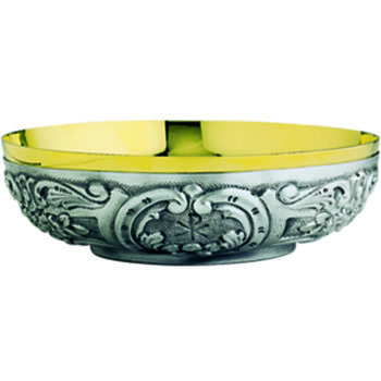 Piatto in argento "Chi-Rho" interamente cesellato a mano con motivi floreali e simbolo "Chi-Rho"